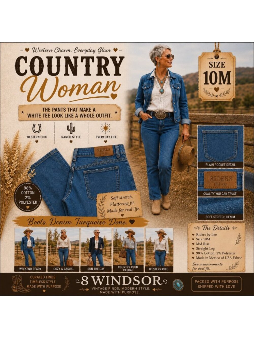 Riders By Lee Womens Mid-Rise Straight-Leg Stretch Denim Jeans Size 10M Blue